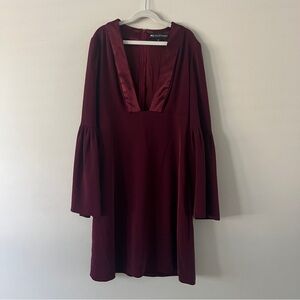Jill Stuart Burgundy Deep V Neck Long Sleeve Shift Dress Size 6